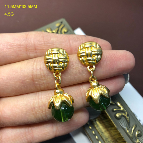 Retro palace accessories real gold plated red green glass bead pendant medieval necklace earrings set live supply