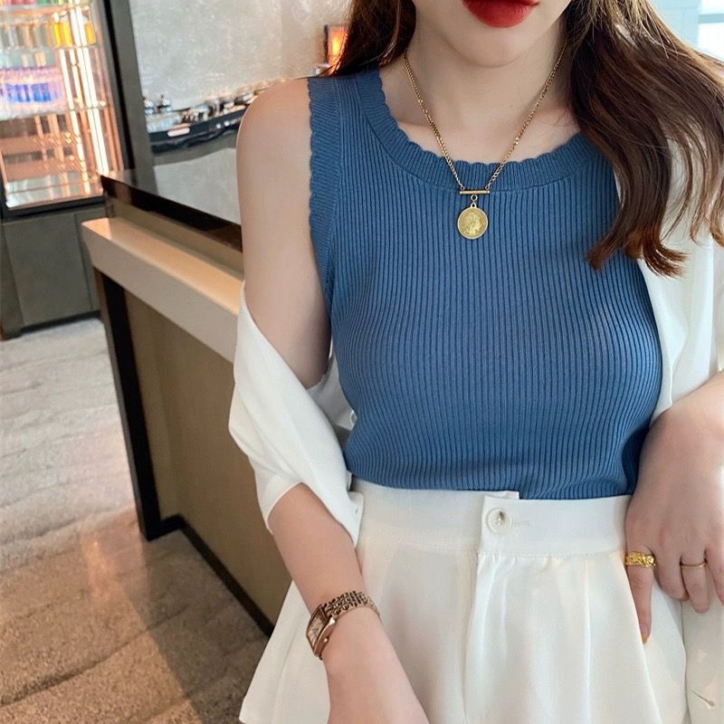爆款塑身背心女夏季宽肩带内搭冰丝吊带个性 无袖t恤针织打底上衣|undefined
