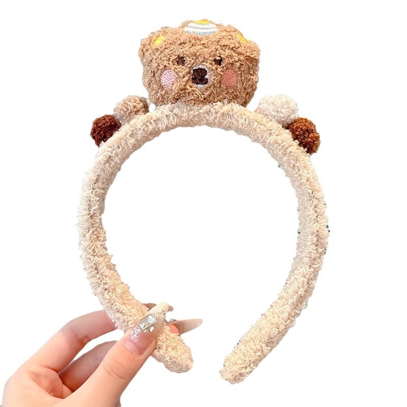 Bonito oso de peluche de cabeza de lavado de cara de cabello de tres piezas conjunto de cabello de lana de coral absorción de agua correa de cabello de muñeca artefacto antihumedad