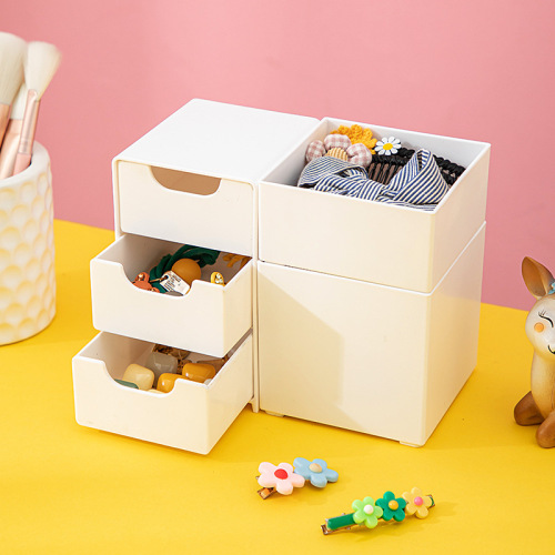 Tabletop plastic mini drawer-style storage cabinet with divided transparent lid hair clip hair pin hair tie hair accessory storage box