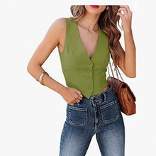 亚马逊跨境新款休闲修身背心无袖马甲短款亚马逊女装背心无袖