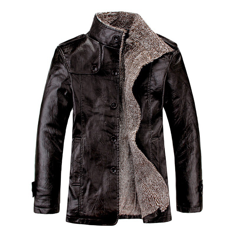 In-Stock Cross-Border Plus-Size Men's Leather Jacket Autumn and Winter Turn-Down Collar Fur Jacket Dad's Leather Jacket 7XL 8XL