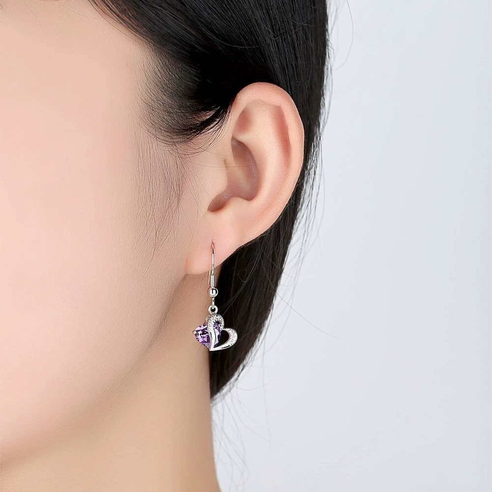 Earrings with amethyst, crystal earings with zircon, Korean style, European style, Birthday gift
