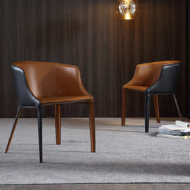 马鞍皮餐椅家用现代意式极简餐桌椅北欧简约设计师书桌靠背椅子