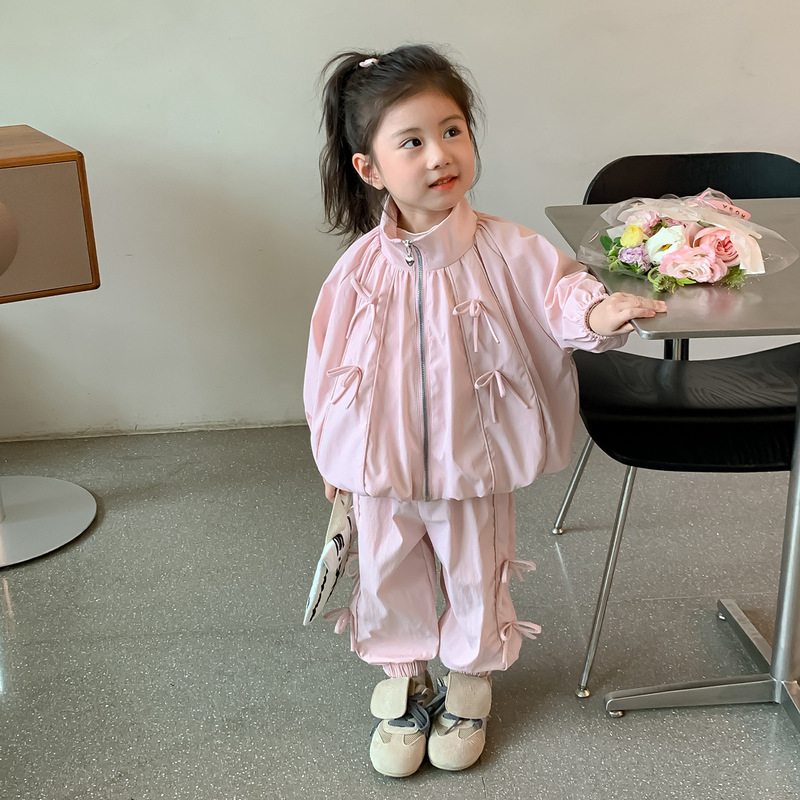 Girls' Autumn Outfit 2026 New Stylish Baby Spring and Autumn Clothing Bowknot Cardigan Jacket Two-Piece Set Fresh Style