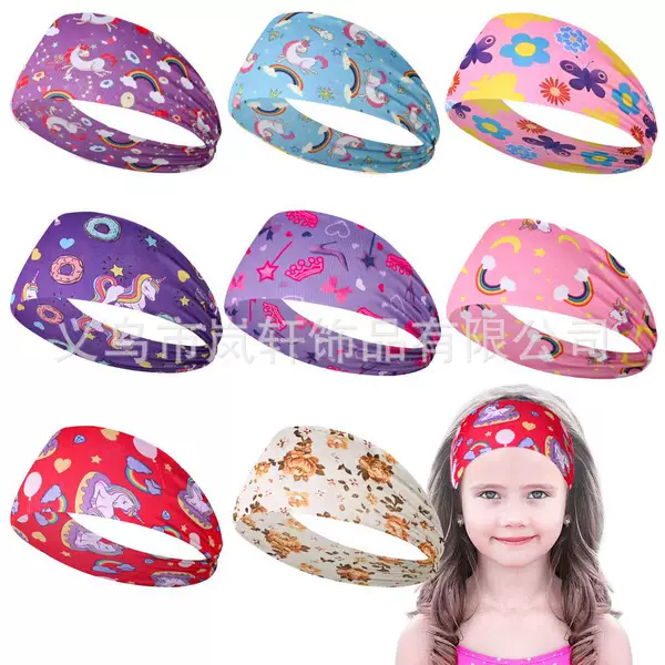 Hot European and American New Children's Sports Hair Band Sweat-absorbent Yoga Fitness Elastic Non-slip Headband Animal Printed Headband