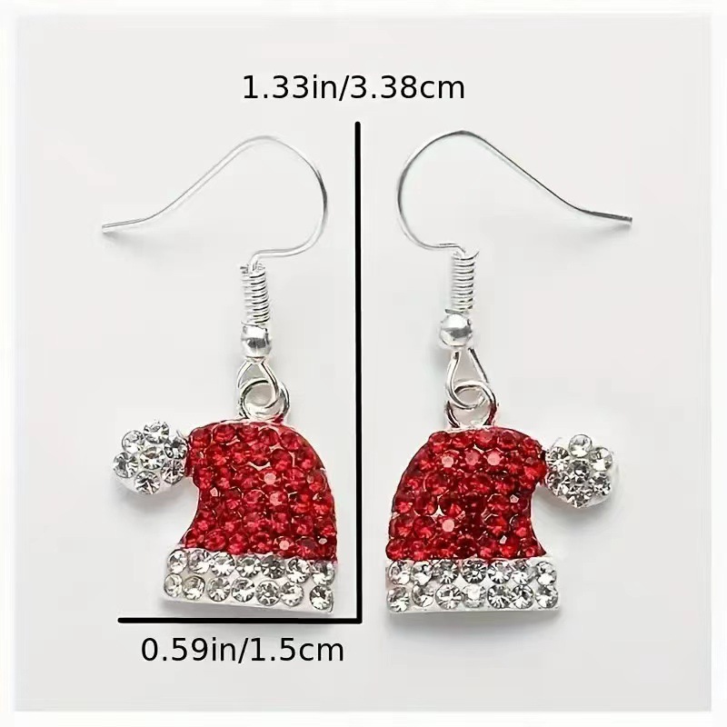 Hot sale cute small fresh earrings with diamonds for autumn and winter Christmas hat earrings and ear hooks, direct sales spot_voghion.com