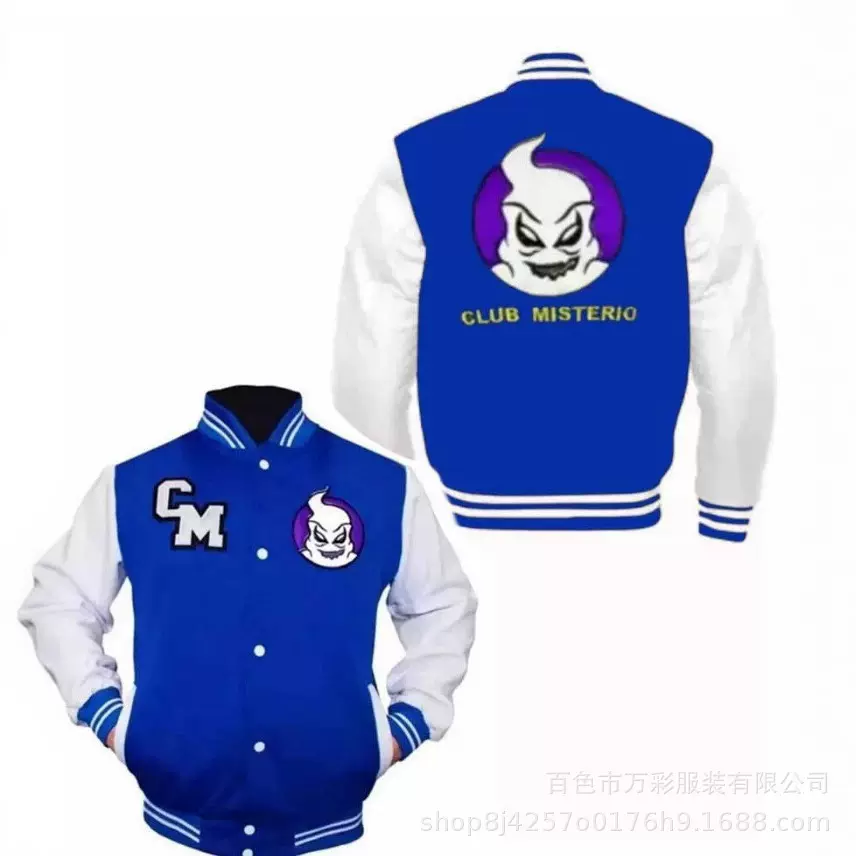 亚马逊Club Misterio新款男欧美黑色宽款式开衫扣子印花棒球服