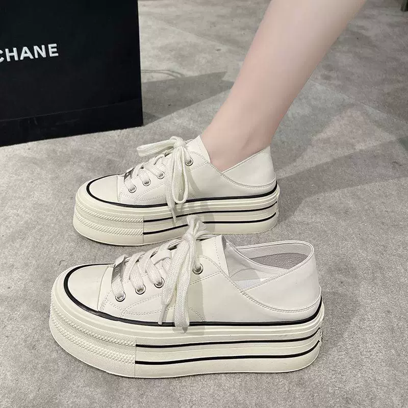 Женские белые туфли на платформе, весна 2025, новые, модные, универсальные, на толстой мягкой подошве, повседневные, с эффектом увеличения роста.