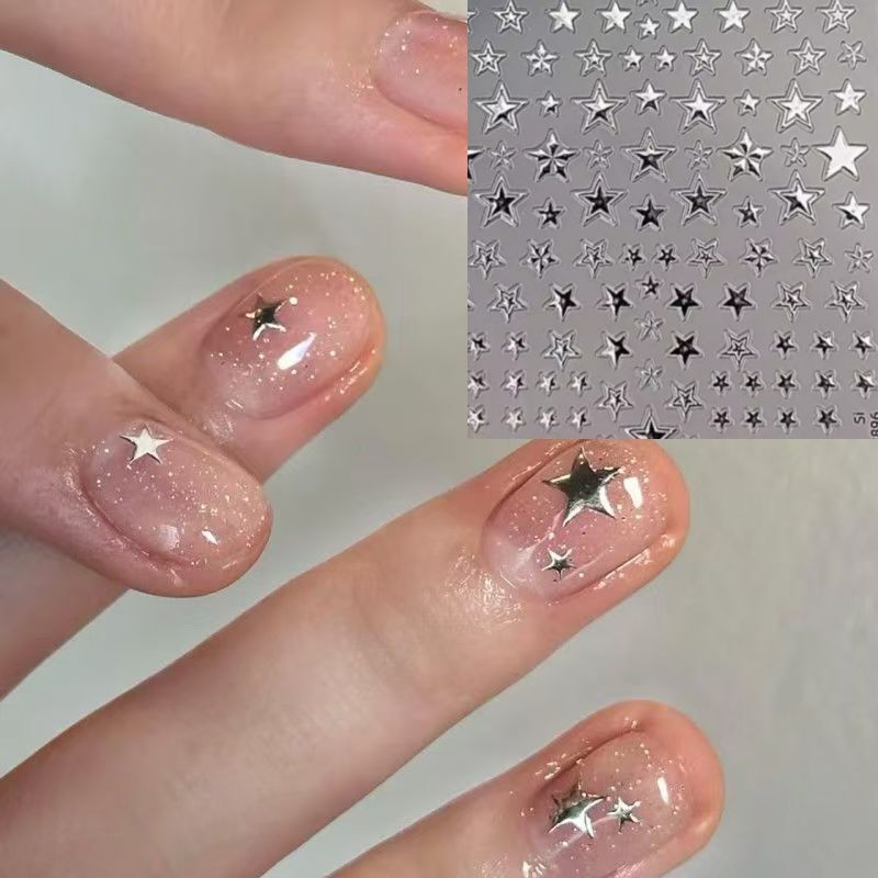 Wholesale Trendy Silver Foil Five-Pointed Star Nail Stickers Simple Sweet Cool Spicy Girl Style Adhesive Nail Decoration