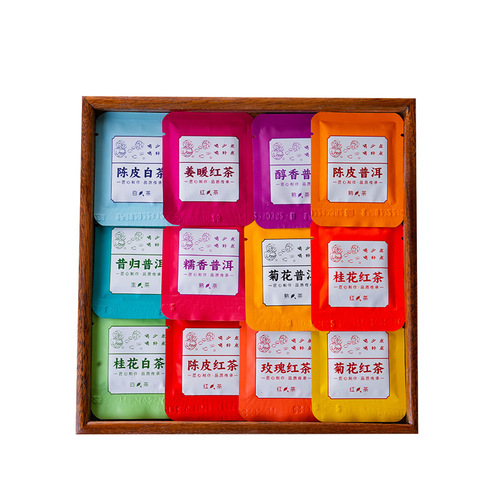 Tea bags independently packaged chrysanthemum tea, Yunnan aged tangerine peel white tea, 12-flavor Pu-erh tea, small square cracker biscuits, tea for distribution