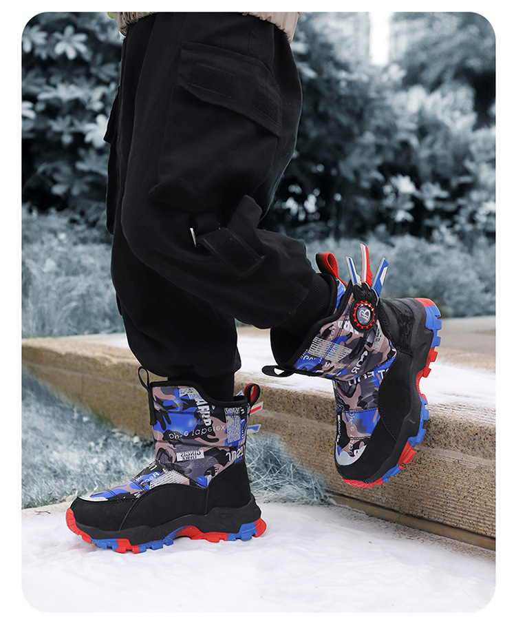 Bottes de neige Northeast pour enfants avec velours épais, chaussures en coton imperméables et antidérapantes pour garçons et filles de taille moyenne et grande_voghion.com