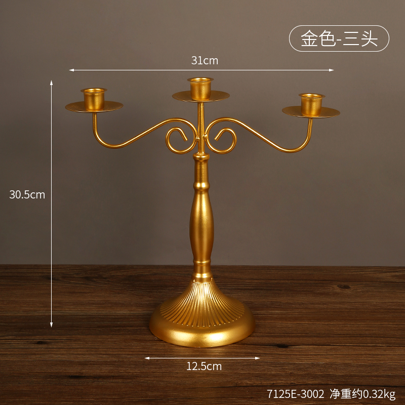 复古欧式铁艺烛台摆件家用餐桌浪漫烛光晚餐道具三头法式蜡烛台座|undefined
