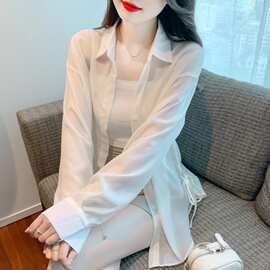 代发2023夏季新款防紫外线微透薄款衬衫女珠光纱防晒衣外套上衣