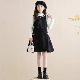 女童小香风背心裙套装秋冬新款亮片连衣裙保暖公主裙