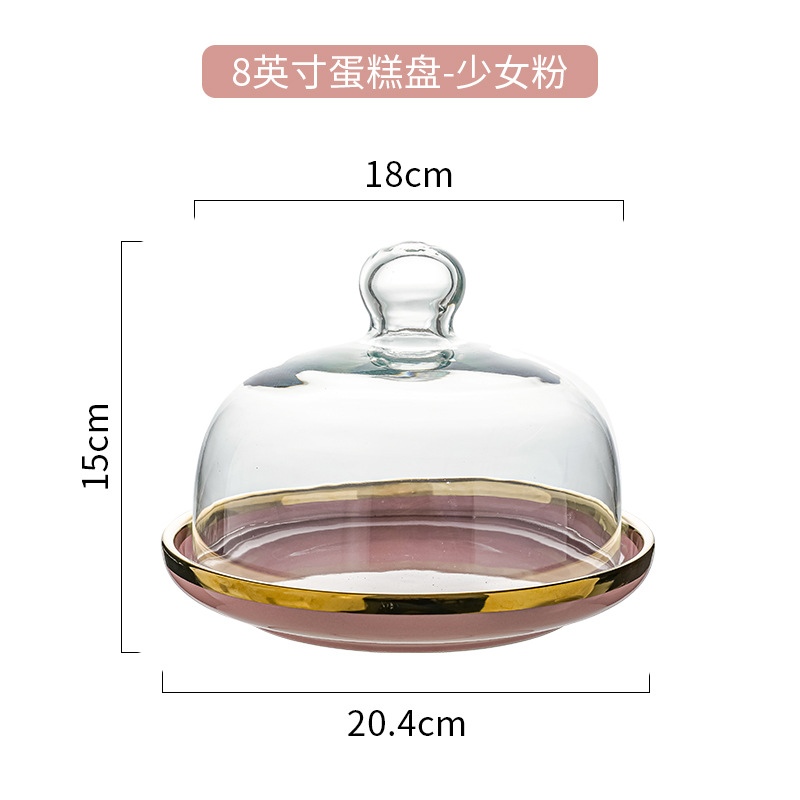 Bandeja de pastel de cerámica con cubierta de vidrio transparente boda cumpleaños fruta postre prueba placa tarde té placa