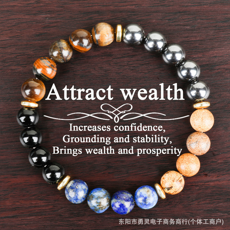 Temu Xiyin Tk Cross-Border Popular Tiger Eye Stone Men's Power Protection Hematite Lapis Lazuli Bracelet Spot Wholesale