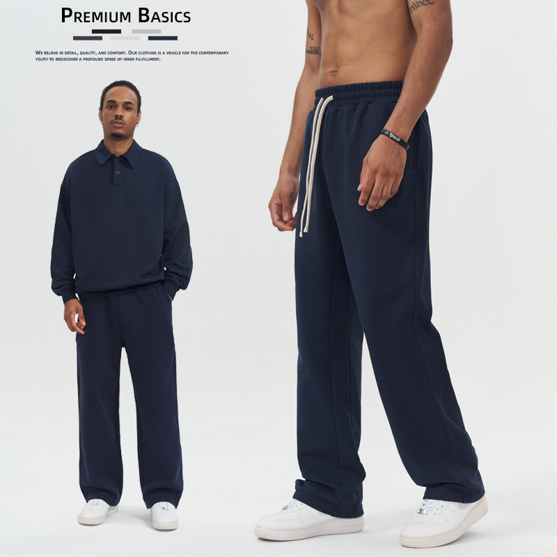 430g Terry Micro-Fleece Casual Straight Pants Loose Draped Knitted Sweatpants Autumn and Winter Heavyweight Casual Pants for Men and Women 430g Terry Micro-Fleece Casual Straight Pants Loose Draped Knitted Sweatpants Autumn and Winter Heavyweight Casual Pants for Men and Women