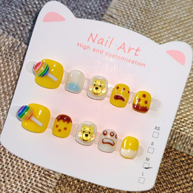 Cartoon Bear Lollipop Children's Handmade Wearable Nails for 3-6-12 Years Old, Cute Nail Art for Kids, Nail Stickers Cartoon Bear Lollipop Children's Handmade Wearable Nails for 3-6-12 Years Old, Cute Nail Art for Kids, Nail Stickers