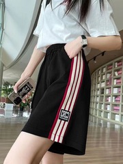 大きいサイズのスリーストライプススポーツショーツ女性用夏ルーズスリミングファットmmカジュアルワイドレッグ5点パンツストレートミッドパンツ