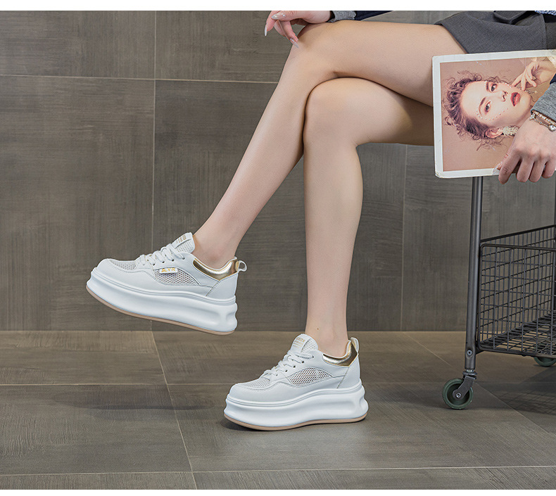 Giày sneaker nữ đế dày da PU trắng phong cách thể thao — Bạc 5056, Vàng 5056 chi tiết 18