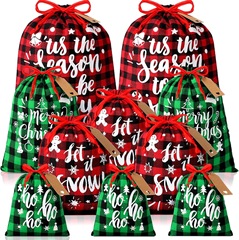 アマゾン热い贩売クリスマス格子コットン布巾着袋巾着ギフトバッグセット祝日パーティーキャンディー包装袋