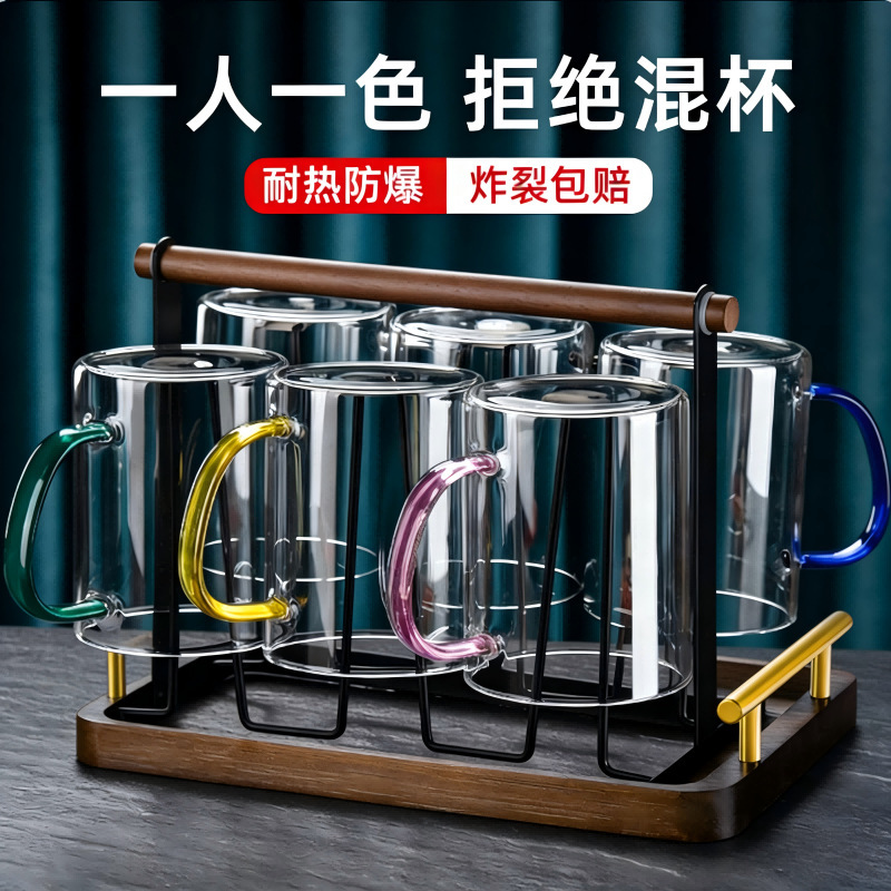 High-End Glass Cup with Handle, Heat-Resistant, Simple Milk Cup, Drinking Cup, Home Living Room Green Tea Cup, Water Set