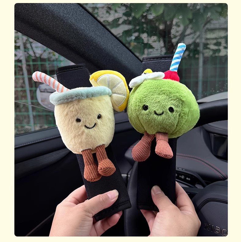New Lemon Coconut Water Car Seatbelt Shoulder Protector Anti-Neck Strain Women's Decorative High-End Plush Shoulder Cover