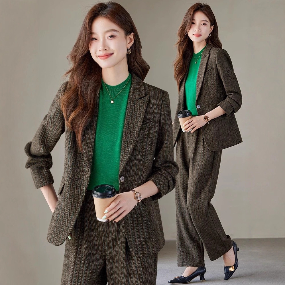 Brown Woolen Blazer for Women, Winter 2025 New Style, High-End, Petite, Elegant, Casual Suit Set
