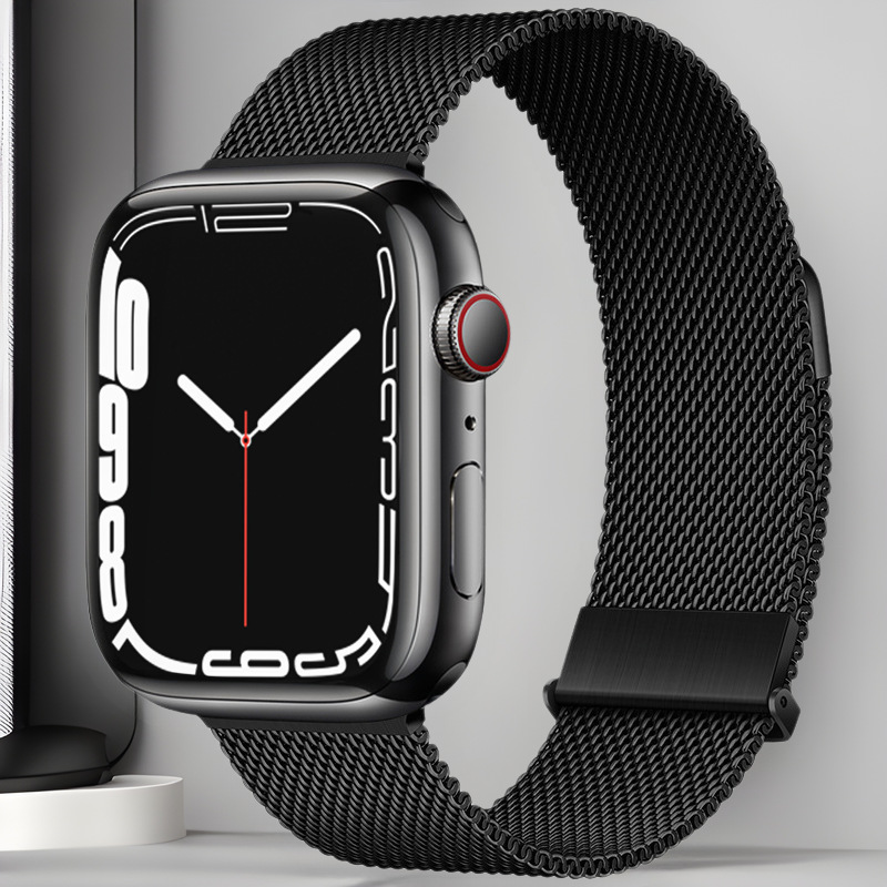 適用蘋果iwatch錶帶金屬不鏽鋼applewatch米蘭尼斯編織磁吸手錶帶