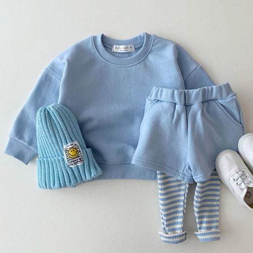 ins candy-colored sweatshirt and pants two-piece set for boys and girls, spring and autumn style casual trend suit baby boomer