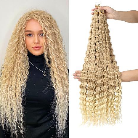 European and American Synthetic Fiber Domestic Wigs, Crochet Hair Extensions, Deep Wave Bulk Hair 30In120G, Diagonal Bangs