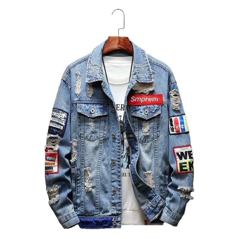 Primavera ins chaqueta de mezclilla bordada marca de moda de los hombres celebridad de Internet Pu Shuai mapache primavera y otoño ropa de trabajo chaqueta de moda top