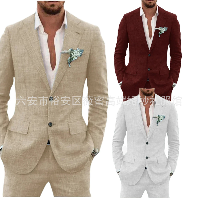 Cross-Border European and American Men's New Linen Suits, Large Size, Slim Fit, Stylish Amazon Suits with a High-End Feel Cross-Border European and American Men's New Linen Suits, Large Size, Slim Fit, Stylish Amazon Suits with a High-End Feel