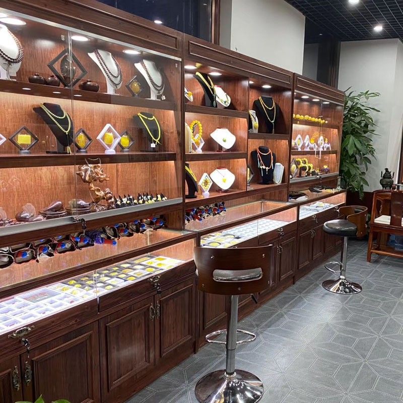 实木珠宝展示柜饰品翡翠玉器展柜古玩古董仿古高柜陈列柜玻璃柜台