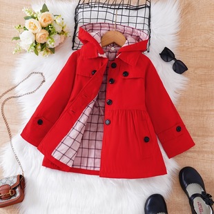 Foreign Trade 25 Spring & Fall New Style Girls' Cotton Outwears Kidsren's British Quilted Mid-Length Single-Breasted Jackets Detachable Hood Jackets