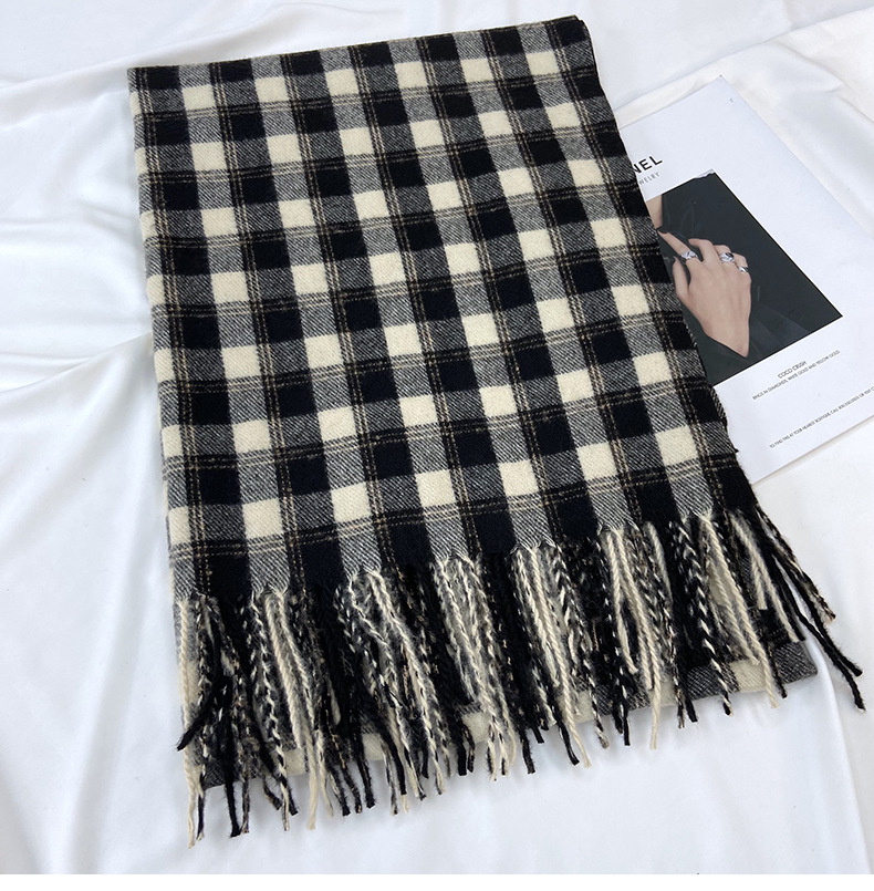 Sciarpa a quadri donna sciarpa con frange calda autunno inverno_voghion.com