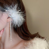 Asymmetrical silver needle, design long earrings, trend of season, internet celebrity
