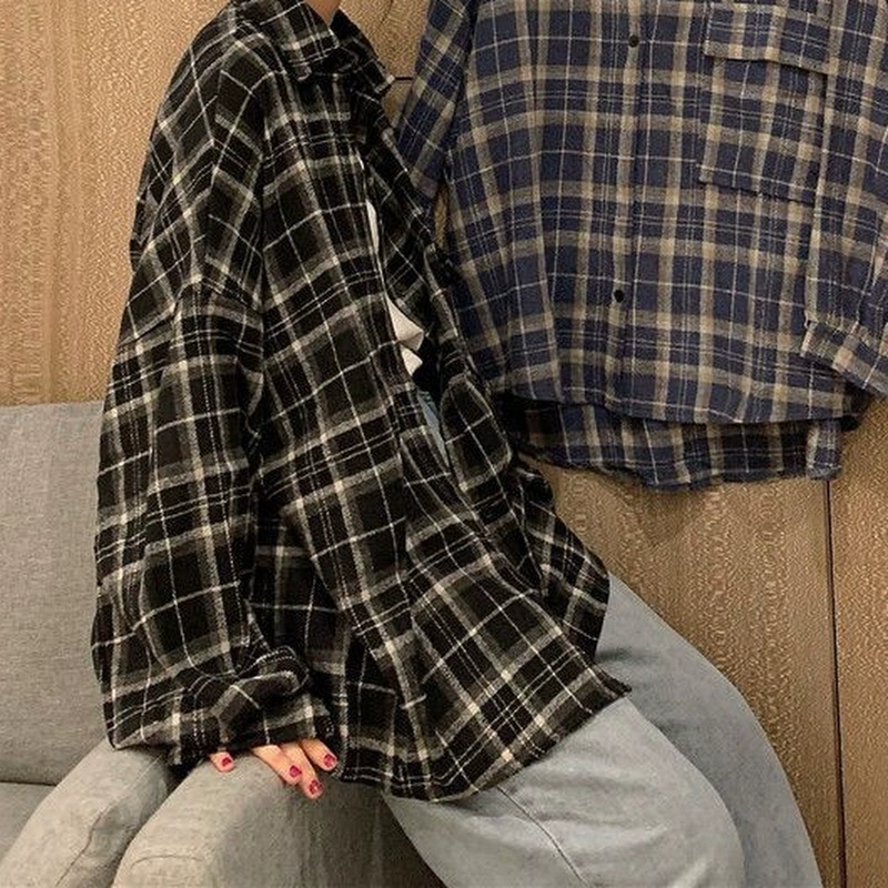 Клетчатая рубашка с шлифовкой большого размера с толстым лацканом с длинным рукавом рубашка женская корейская версия толстая 240 кг свободная ленивая подкладка для волос