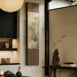 宋氏美学 新中式玄关花鸟装饰画设计师样板房书房竖版长条挂画