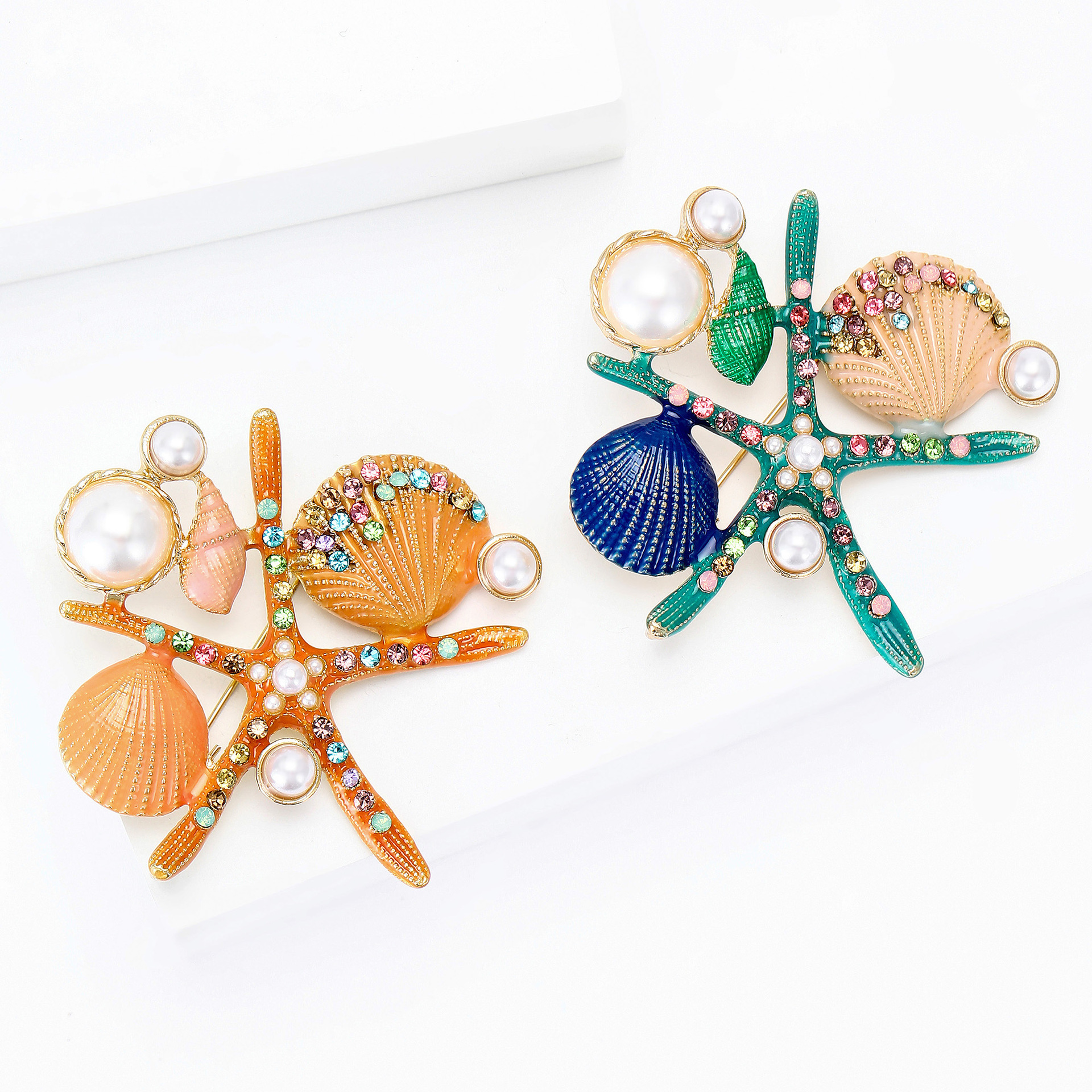 Korean-Style Creative Enamel Oil-Drip Starfish Shell Brooch Alloy Cartoon Marine Life Corsage Personalized Clothing Pin