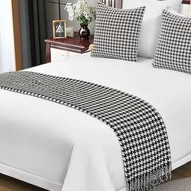 千鸟格民宿网红床尾巾酒店专用轻奢高端床围巾毯搭巾家庭宾馆床旗