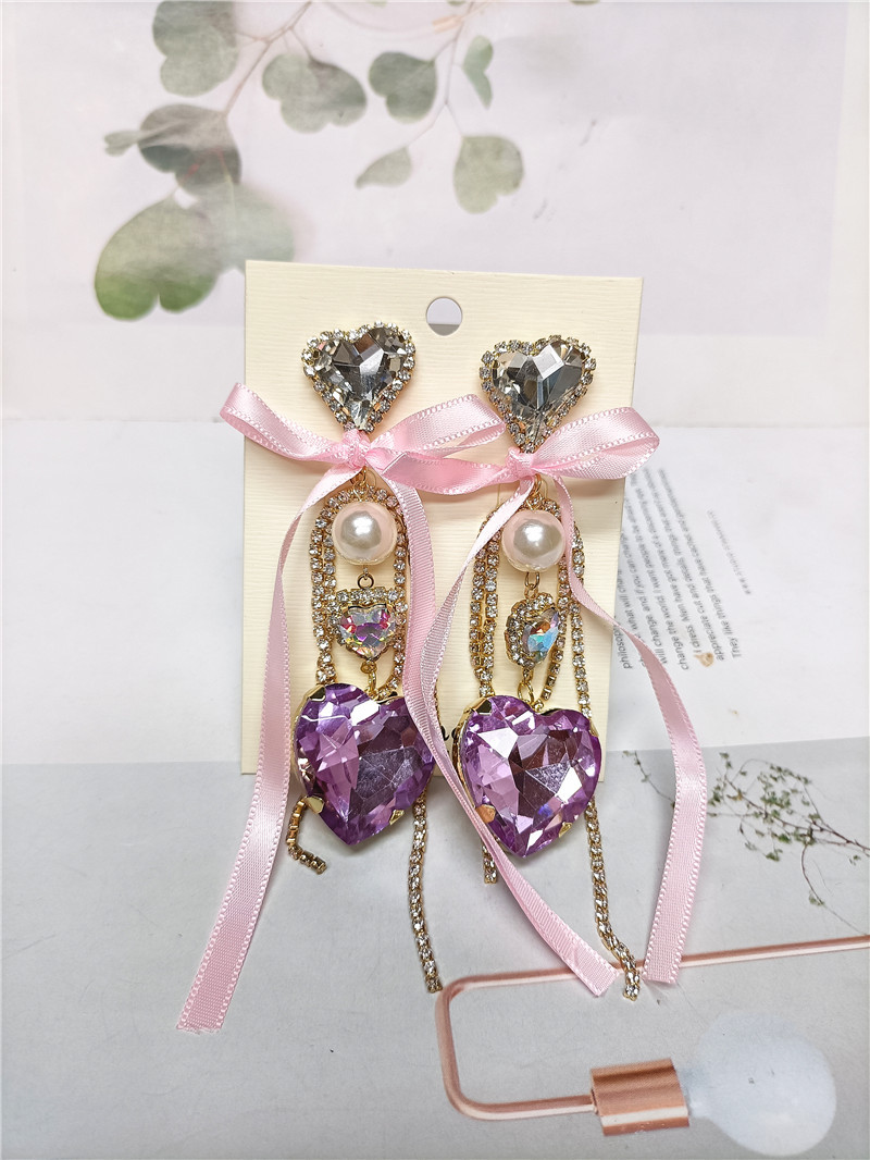 Boucles D&#39;oreilles Noeud En Cristal Coeur Coréen En Gros Nihaojewelry display picture 4