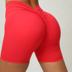 Deep V-shaped wrinkled back waist, tight-fitting buttocks yoga shorts, European and American new style, no awkward lines, peach butt fitness shorts