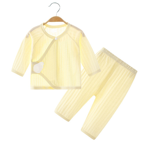 Baby air-conditioning clothing summer thin wing boneless newborn clothes pure cotton monk suit long-sleeved baby pajamas