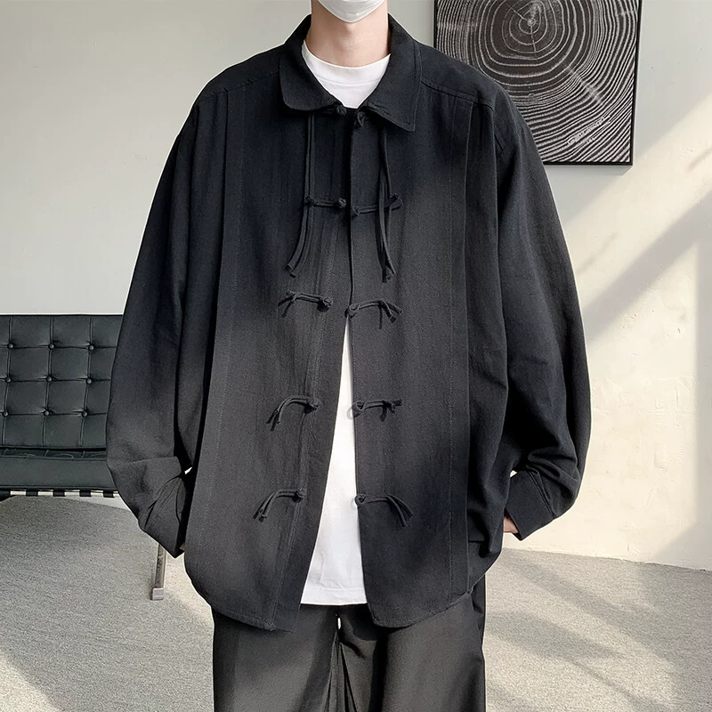 Японский стиль Hong Kong 25 новые рубашки большого размера сплошной цвет новый китайский стиль нейтральная пара пальто
