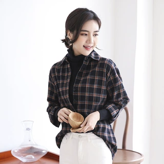 大格子衬衫女棉蓝黑红韩版女装百搭休闲宽松慵懒风职业装上衣长袖