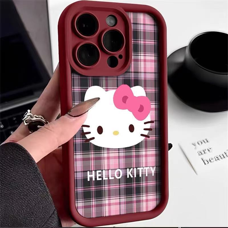Funda para teléfono móvil KTcat iPhone16/15ProMax a cuadros 14 Apple 13 todo incluido 11 estilo caliente XS/XR12 Japón y Corea del Sur