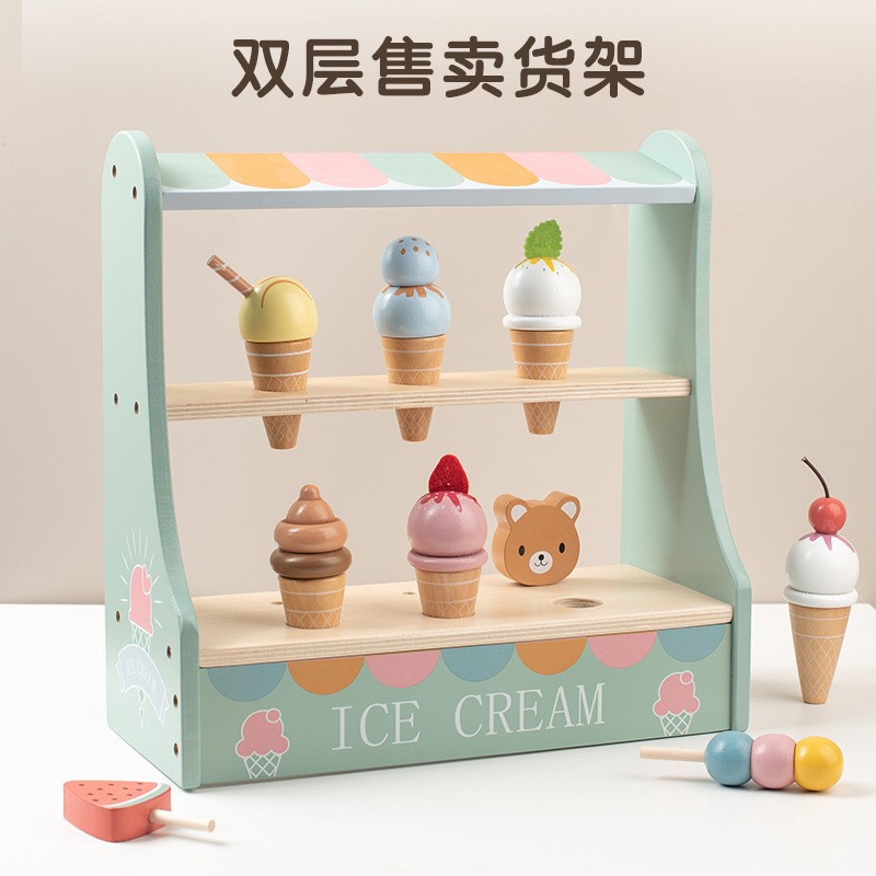 国境を越えた模擬アイスクリーム店の子供たちのままごと玩具木製アイスクリームもちはミニキッチンを販売している