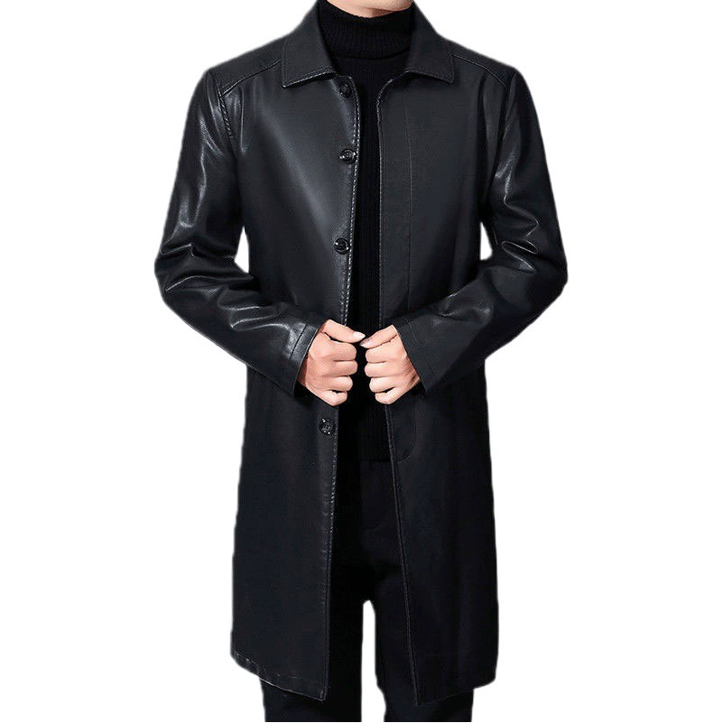 Утолщенное длинное кожаное пальто, мужское интегрированное кожаное пальто с мехом и лацканами, утолщенное кожаное пальто выше колена, Мужское пальто